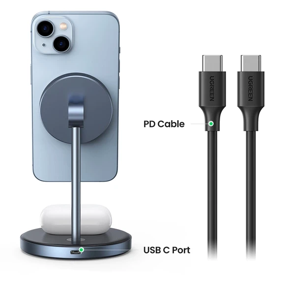 UGREEN 2-in-1 20W MagSafe Telefon Standı Kablosuz Wireless Şarj Özellikli, 90668 - 12