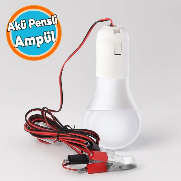 Akü Takviye Kablolu Led Ampul 4 Metre Anahtarlı 5W Tasarruflu Seyyar  Aydınlatma Beyaz Işık Pensli