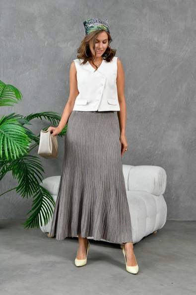 IŞŞIL 10807-Kloş Kesim Esnek Triko Etek - 6