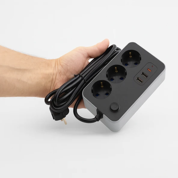 Çocuk Akım Korumalı Topraklı Golyat Grup Şarj Fiş Priz 3 Prizli 3 USB Girişli 2 Metre Uzatma Kablosu - Resim 4