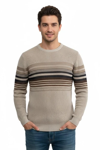 Erkek Sıfır Yaka Kazak Selanik Örgü Klasik Kalıp 5245C BGL-ST04860 ürün görseli