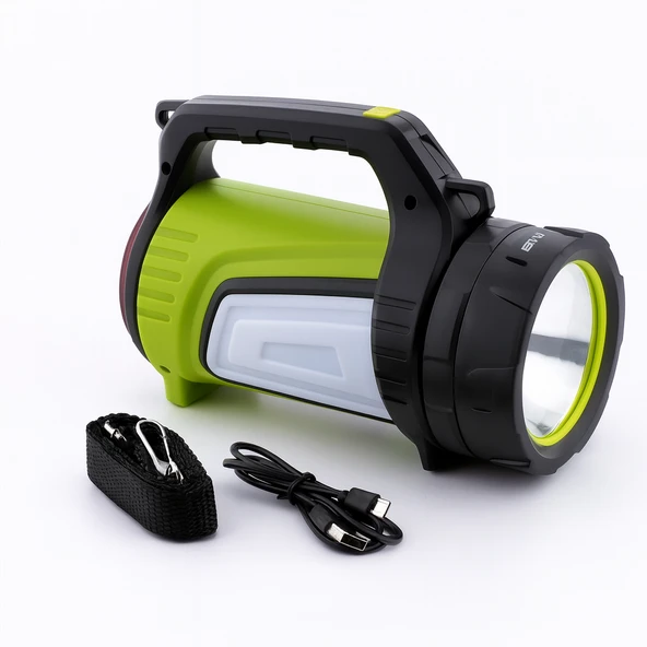 Şarjlı Kamp Led Feneri Güçlü El Lambası 1200 Lümen 8W 6000 mAh 3 Işık Modu Taşınabilir Aydınlatma ürün görseli