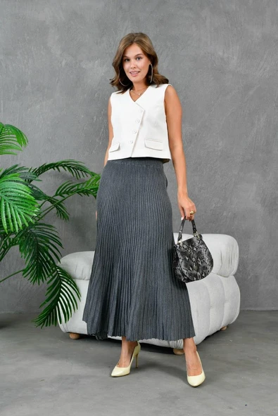 IŞŞIL 10807-Kloş Kesim Esnek Triko Etek - 4