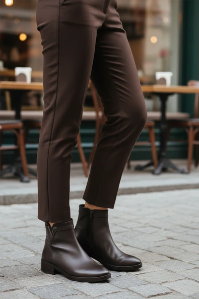 Ayakmod Kahve Hakiki Deri İçi Polarlı Kaymaz Kadın Bot 21893-1 Z - 3