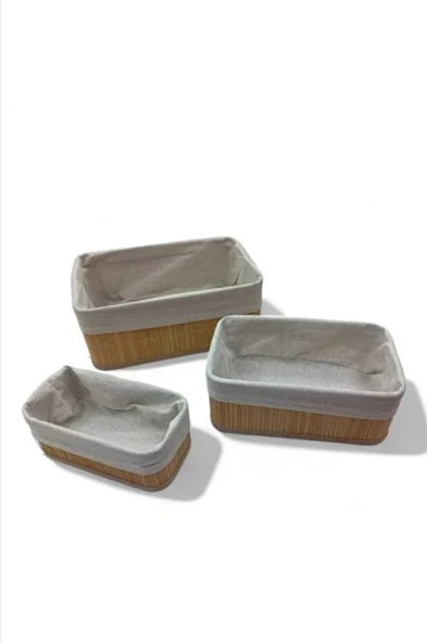 Hasır 3'lü Sepet Seti Banyo Sepeti Mutfak Sepeti Doğal Astarlı Kozmetik Dolap İçi Çok Amaçlı Düzenleyici - Resim 5