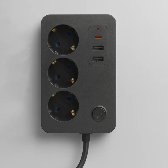 Çocuk Akım Korumalı Topraklı Golyat Grup Şarj Fiş Priz 3 Prizli 3 USB Girişli 2 Metre Uzatma Kablosu - Resim 5
