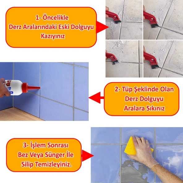 Derz Dolgu Fayans Seramik Mermer Yer Duvar için Tamir Derz Yenileme Dolgusu 200 Gr Antrasit Gri Renk - Resim 2