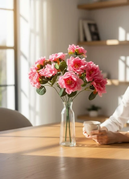 Yapay Çiçek Pembe 10lu Gül Demeti 40*30cm - Resim 7