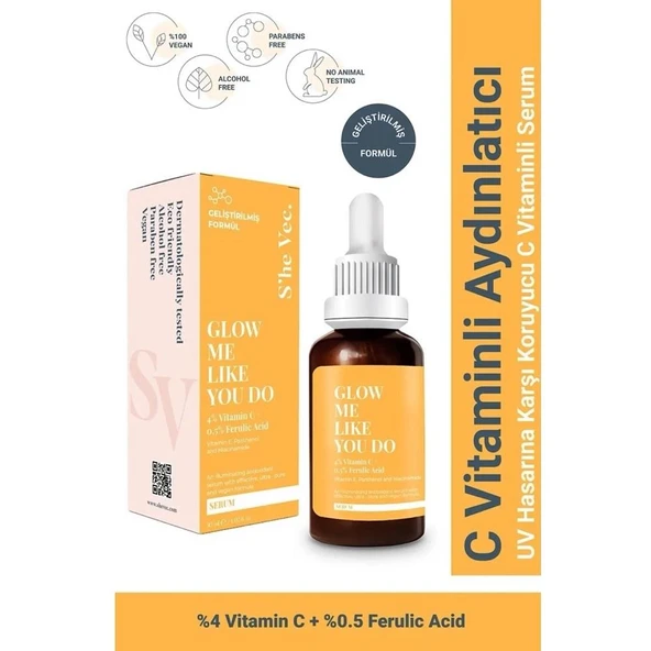 She Vec Glow Me Like You Do Antioksidan Kompleksi İle Cildi Yaşlanma Faktörlerinden Koruyan C Ferulik Serum 30 ml ürün görseli