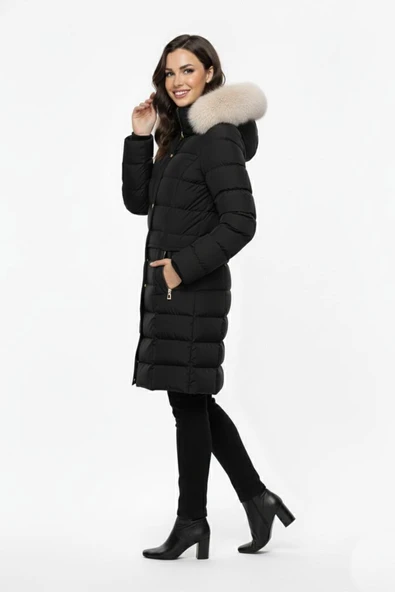 Kadın Spor Kapüşonlu İçi Peluş Mont  M5307 BGL-ST04913 - Resim 7