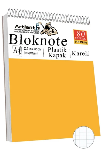 Telli Masaüstü Not Defteri Kareli A4 1 Adet Masa Üstü Plastik Kapaklı Spiralli Bloknot Blocknote 80 Yaprak Okul Ofis - 11
