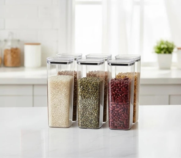 Geseus Uzun Kare Hava Geçirmez Erzak Saklama Kabı 6 Adet 3100 ML ürün görseli 1