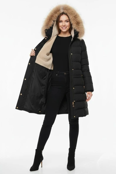 Kadın Spor Kapüşonlu İçi Peluş Mont  M5307 BGL-ST04913 - Resim 6