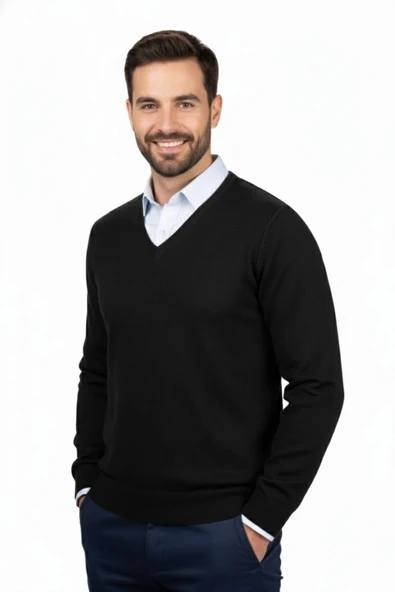 Erkek V Yaka Triko Kazak Çelik Örgü Klasik Kalıp 4241D BGL-ST04849 ürün görseli