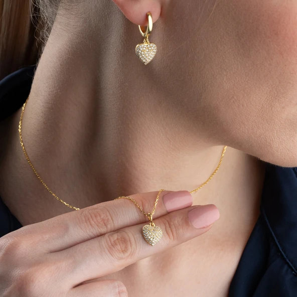 Vaoov 925 Ayar Gümüş 2li Taşlı Kalp Set ürün görseli