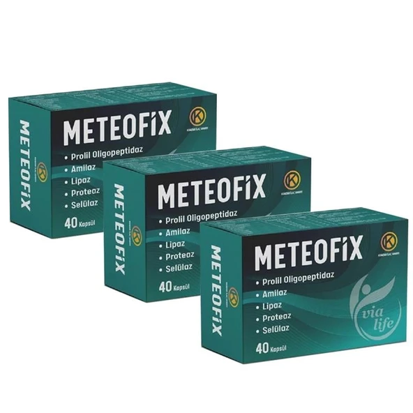 Meteofix Propil Oligopeptidaz, Amilaz, Lipaz, Proteaj, Selülaz, Bromelain, Zencefil Sindirim Enzimler 40 Kapsül - 3'lü ürün görseli