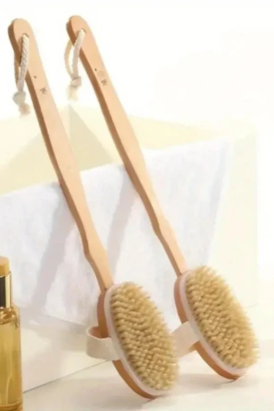 NACTUMU Çıkarılabilir Uzun Ahşap Saplı Doğal Kıllı Sırt Duş Fırçası, Vücut Masajı Banyo Fırçası