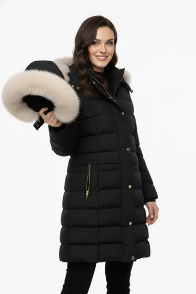 Kadın Spor Kapüşonlu İçi Peluş Mont  M5307 BGL-ST04913 - Resim 5