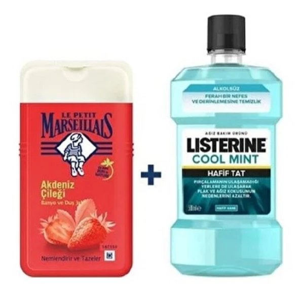 Listerine Cool Mint Ağız Bakım Suyu 250 ml + Le Petit Marseillais Duş Jeli Akdeniz Çileği 250 ml ürün görseli