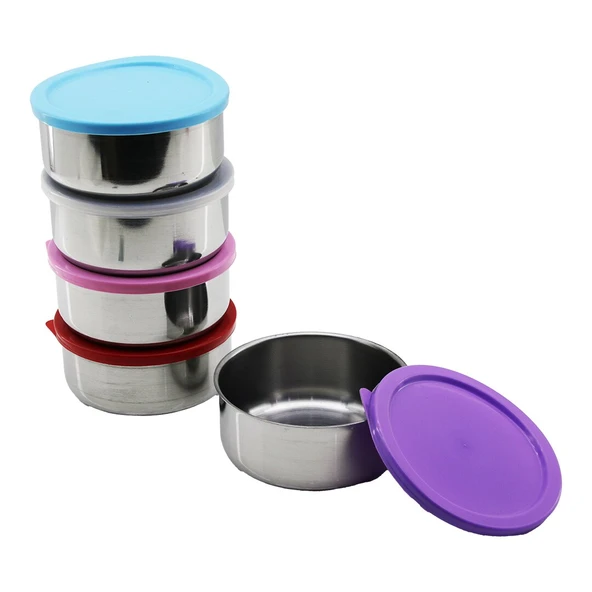 14CM   ÇELİK  SAKLAMA KABI  RENKLİ - ŞEFFAF PLASTİK KAPAK (5284) ürün görseli