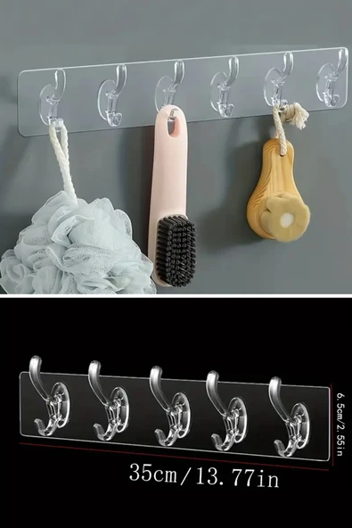 NACTUMU 5'li Plastik Şeffaf Yapışkanlı Sıra Kanca, Kendinden Yapışkanlı Sıra Kanca ürün görseli