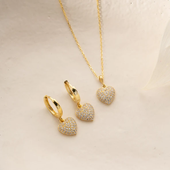 Vaoov 925 Ayar Gümüş 2li Taşlı Kalp Set - Resim 5