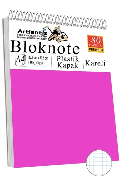 Telli Masaüstü Not Defteri Kareli A4 1 Adet Masa Üstü Plastik Kapaklı Spiralli Bloknot Blocknote 80 Yaprak Okul Ofis - 8