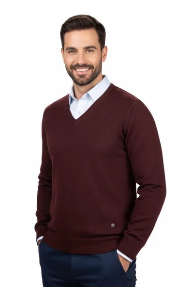 Erkek V Yaka Triko Kazak Çelik Örgü Klasik Kalıp 4241D BGL-ST04849 - Resim 2