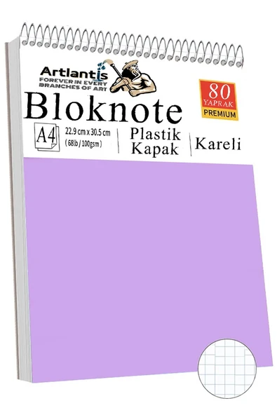 Telli Masaüstü Not Defteri Kareli A4 1 Adet Masa Üstü Plastik Kapaklı Spiralli Bloknot Blocknote 80 Yaprak Okul Ofis - 5