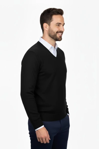 Erkek V Yaka Triko Kazak Çelik Örgü Klasik Kalıp 4241D BGL-ST04849 - Resim 5