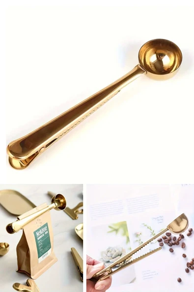 NACTUMU Altın Rengi Paslanmaz Çelik 2'si 1 Arada Kahve Klipsi Kaşığı - 2