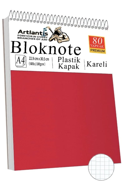 Telli Masaüstü Not Defteri Kareli A4 1 Adet Masa Üstü Plastik Kapaklı Spiralli Bloknot Blocknote 80 Yaprak Okul Ofis - 3