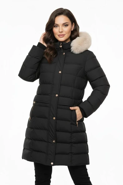 Kadın Spor Kapüşonlu İçi Peluş Mont  M5307 BGL-ST04913 - Resim 2