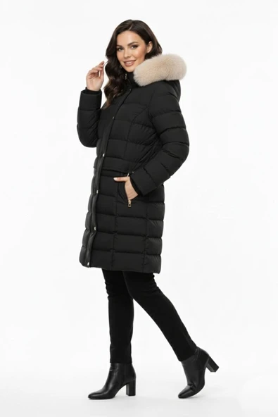 Kadın Spor Kapüşonlu İçi Peluş Mont  M5307 BGL-ST04913 - Resim 8