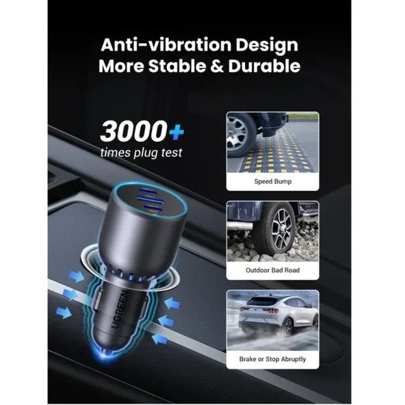UGREEN 75W 3 Portlu Araç İçi Şarj Cihazı Çakmaklık Adaptörü, 35024 - Resim 5