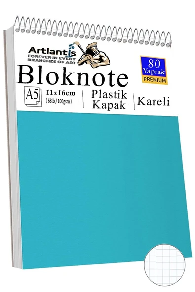 Telli Masaüstü Not Defteri Kareli A5 Orta Boy 1 Adet Masa Üstü Plastik Kapaklı Spiralli Bloknot Blocknote 80 Yaprak Büro