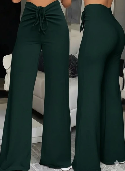 Lucky Life Kadın Yüksek Bel önden Büzgülü Ispanyol Ithal Krep Pantolon - Resim 2