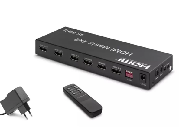 Hadron Hdx1334 Hdmi Switch & Splitter 4-In 2-Out Matrix Siyah 4K HDMI Girişi: 4 HDMI Çıkışı: 2 ürün görseli