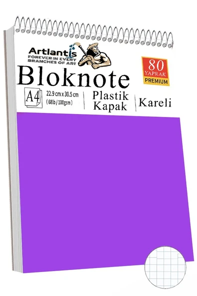 Telli Masaüstü Not Defteri Kareli A4 1 Adet Masa Üstü Plastik Kapaklı Spiralli Bloknot Blocknote 80 Yaprak Okul Ofis - 7