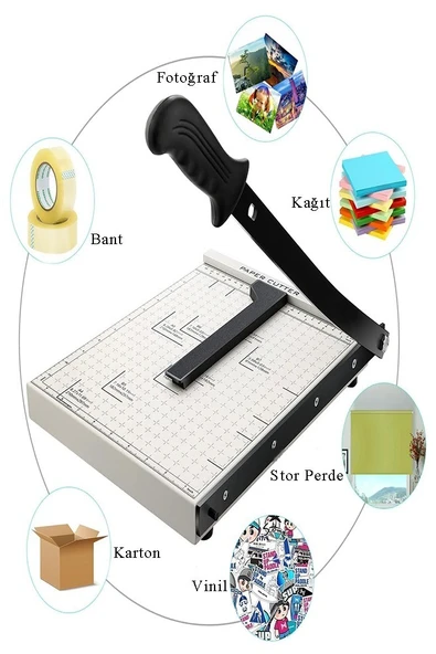 Giyotin Kağıt Kesme Makinesi A4 Metal Kollu Tablalı A5-A4 Ayarlanabilir Sürgülü Paslanmaz Kaliteli - 4