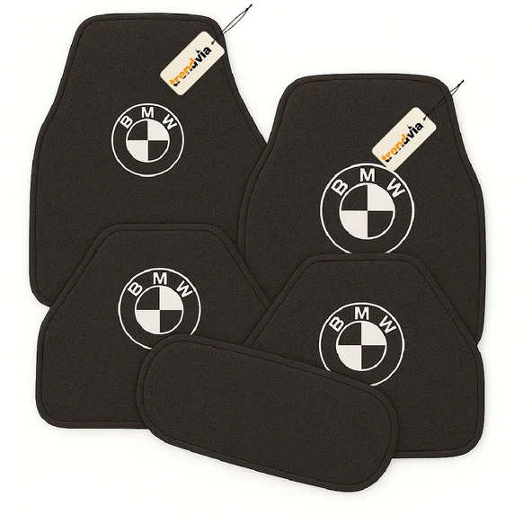 Antrasit Renk BMW Logolu 5 Parça Oto Halı Paspas Seti  Su Geçirmez, Kaymaz, Araca Uygun Kesim, Kolay Temizlenir