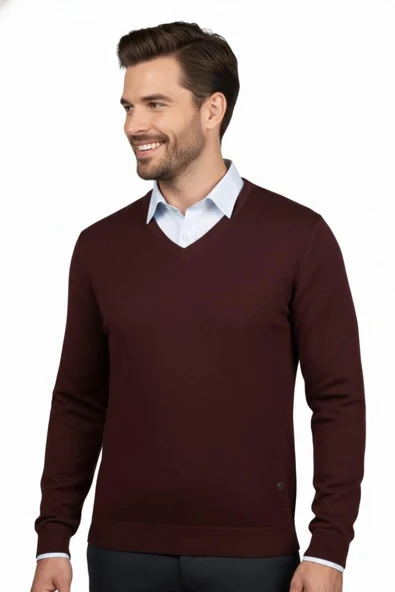 Erkek V Yaka Triko Kazak Çelik Örgü Klasik Kalıp 4241D BGL-ST04849 - Resim 7