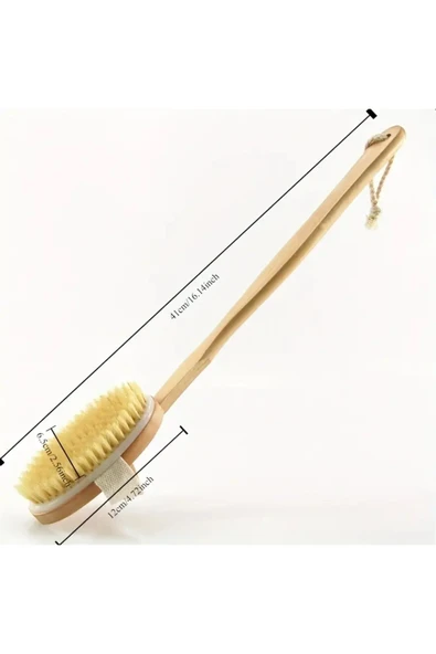 NACTUMU Çıkarılabilir Uzun Ahşap Saplı Doğal Kıllı Sırt Duş Fırçası, Vücut Masajı Banyo Fırçası - 3
