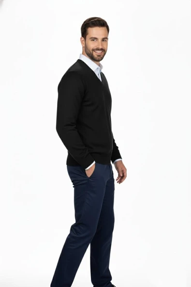 Erkek V Yaka Triko Kazak Çelik Örgü Klasik Kalıp 4241D BGL-ST04849 - Resim 8