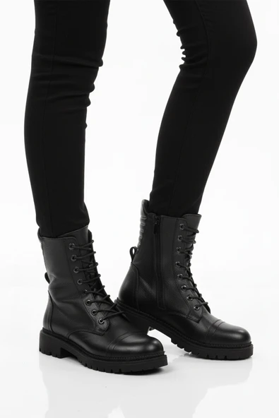 Ayakmod Siyah Hakiki Deri Polarlı Kaymaz Kadın Bot 52682-1 Z