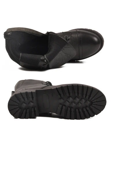 Ayakmod Siyah Hakiki Deri Polarlı Kaymaz Kadın Bot 52682-1 Z - 5