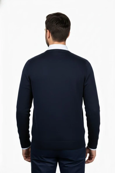 Erkek V Yaka Triko Kazak Çelik Örgü Klasik Kalıp 4241D BGL-ST04849 - Resim 12