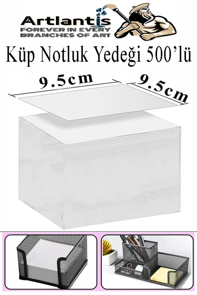 Küp Notluk Yedeği 500 lü 1 Paket Masaüstü Beyaz Küp Blok Not Kağıdı Yedek 9.5x9.5cm Küp Not Boş Kağıt Büro Ofis - Resim 3