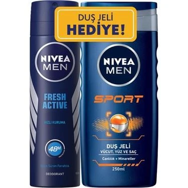 Nivea Deo Sprey Fresh Active For Men 150 ml + Duş Jeli 250 ml ürün görseli