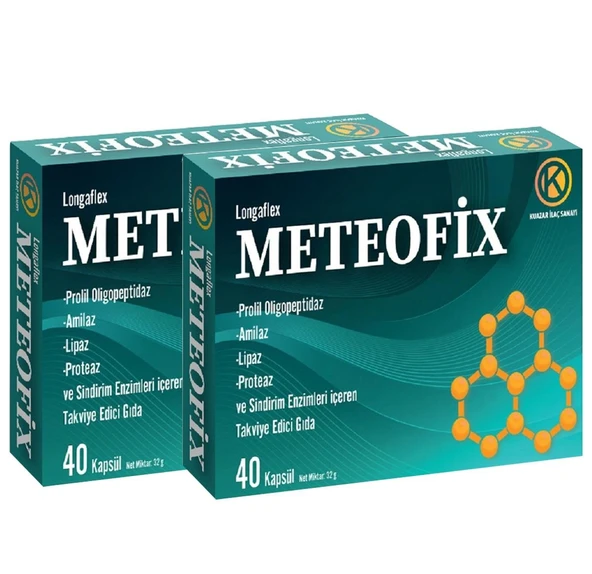 Meteofix Propil Oligopeptidaz, Amilaz, Lipaz, Proteaj, Selülaz, Bromelain, Zencefil Sindirim Enzimler 40 Kapsül - 2'li - Resim 2